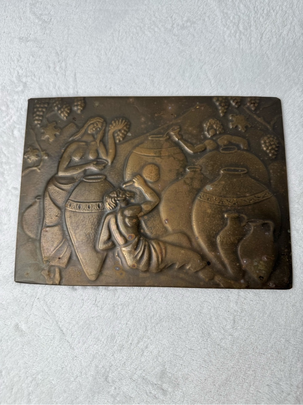 Vintage Mid Century Brass Copper Relief Wall Plaque Greek Roman Bacchanal Art